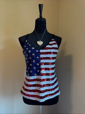 Chance or Fate Sequin American Flag Camisole - Red, White, Blue